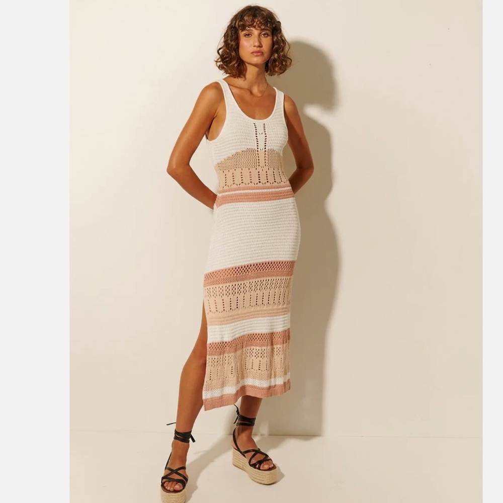 KIVARI Riza Crochet Cotton Knit Tank Midi Dress Size 4